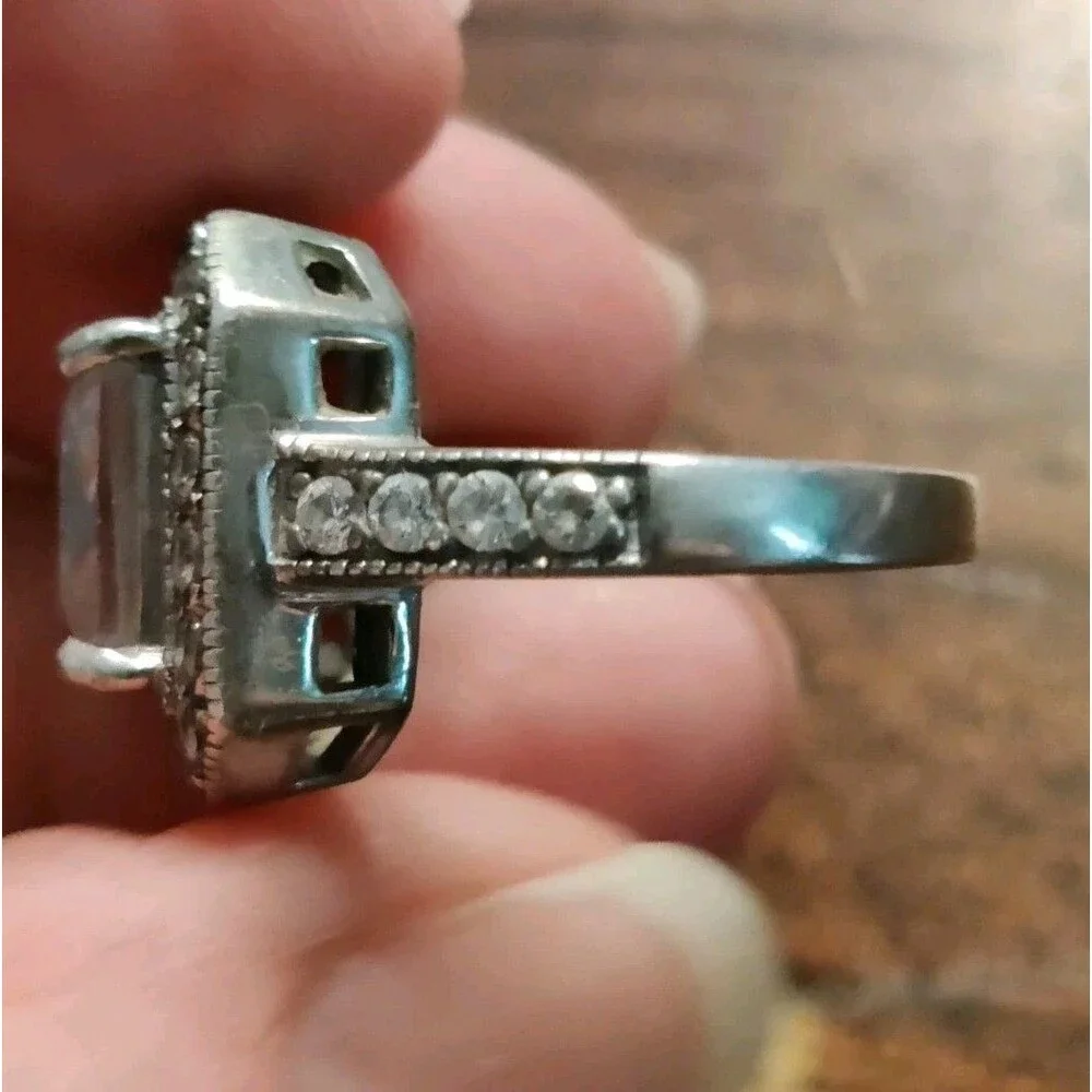Vintage 925 Sterling Silver Square CZ Ring Size 7 Signed 925 FAS 7g
